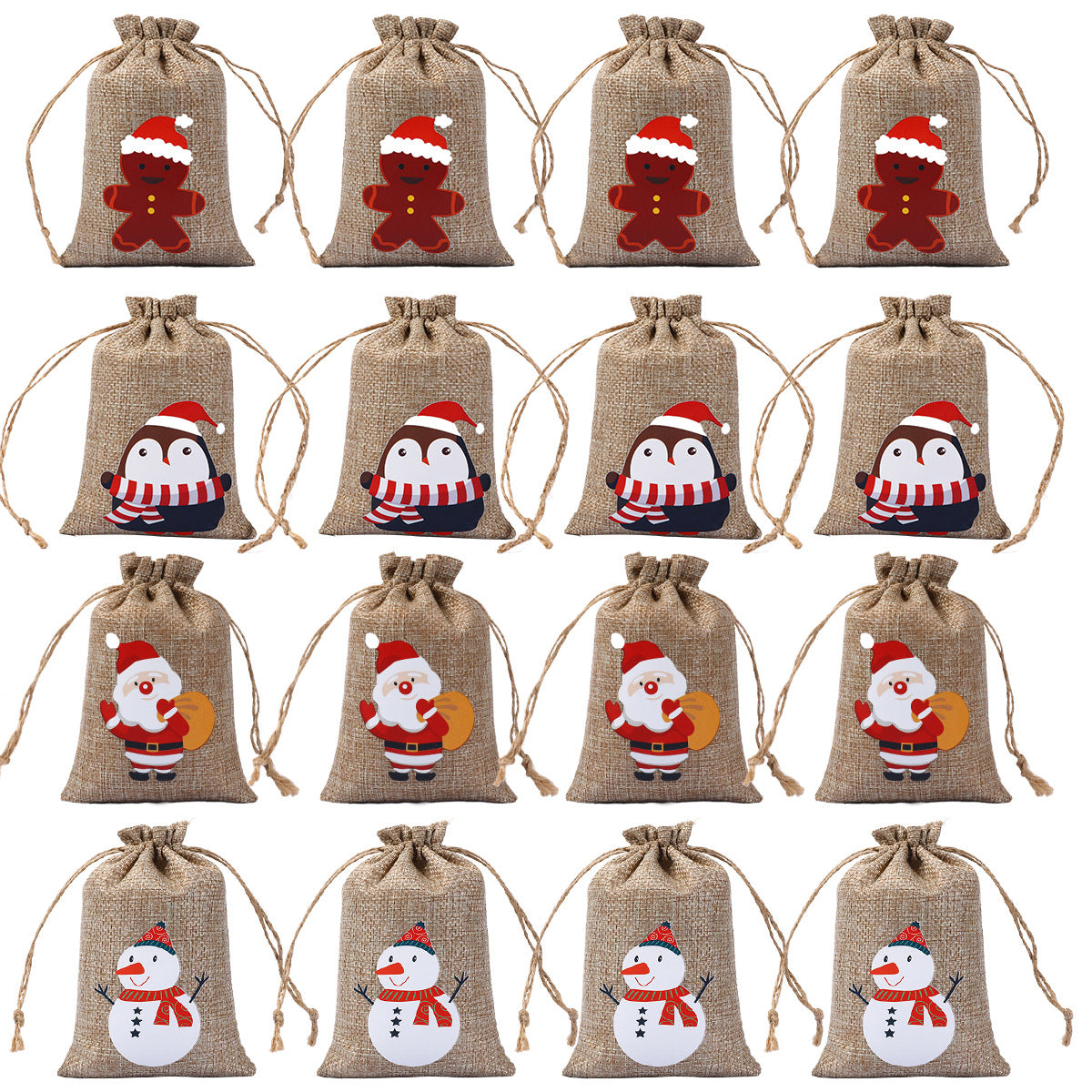 Set of 24 Christmas Burlap Gift Bags with Drawstring 4x5.5 Treat Bags Goody Gift Bags Xmas Candy Bags Reusable Gift Card Stocking Stuffer