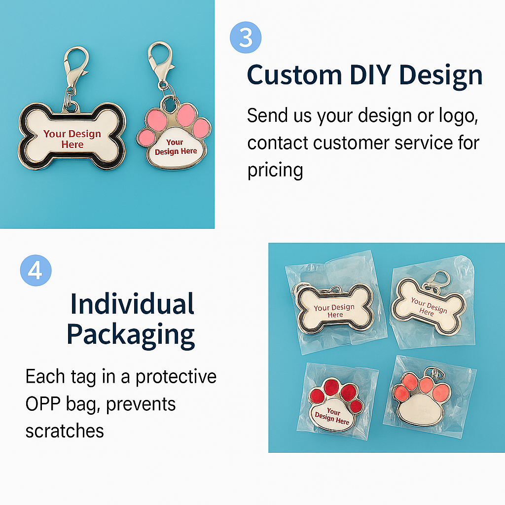 Custom Pet ID Tag – DIY Dog & Cat Collar Name Tag, Engraved Pendant for Small & Medium Pets, Personalized Pattern Printing Available