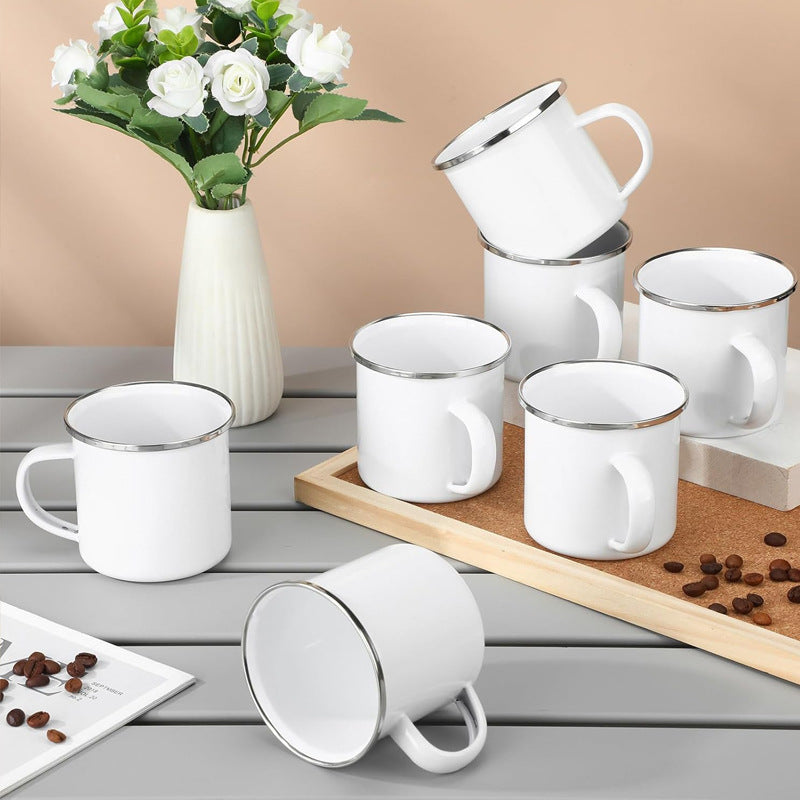 Custom Enamel Mug – Classic Vintage Metal Coffee Cup with Sublimation Coating, Retro Tin Tea Mug, Personalized Design Accepted