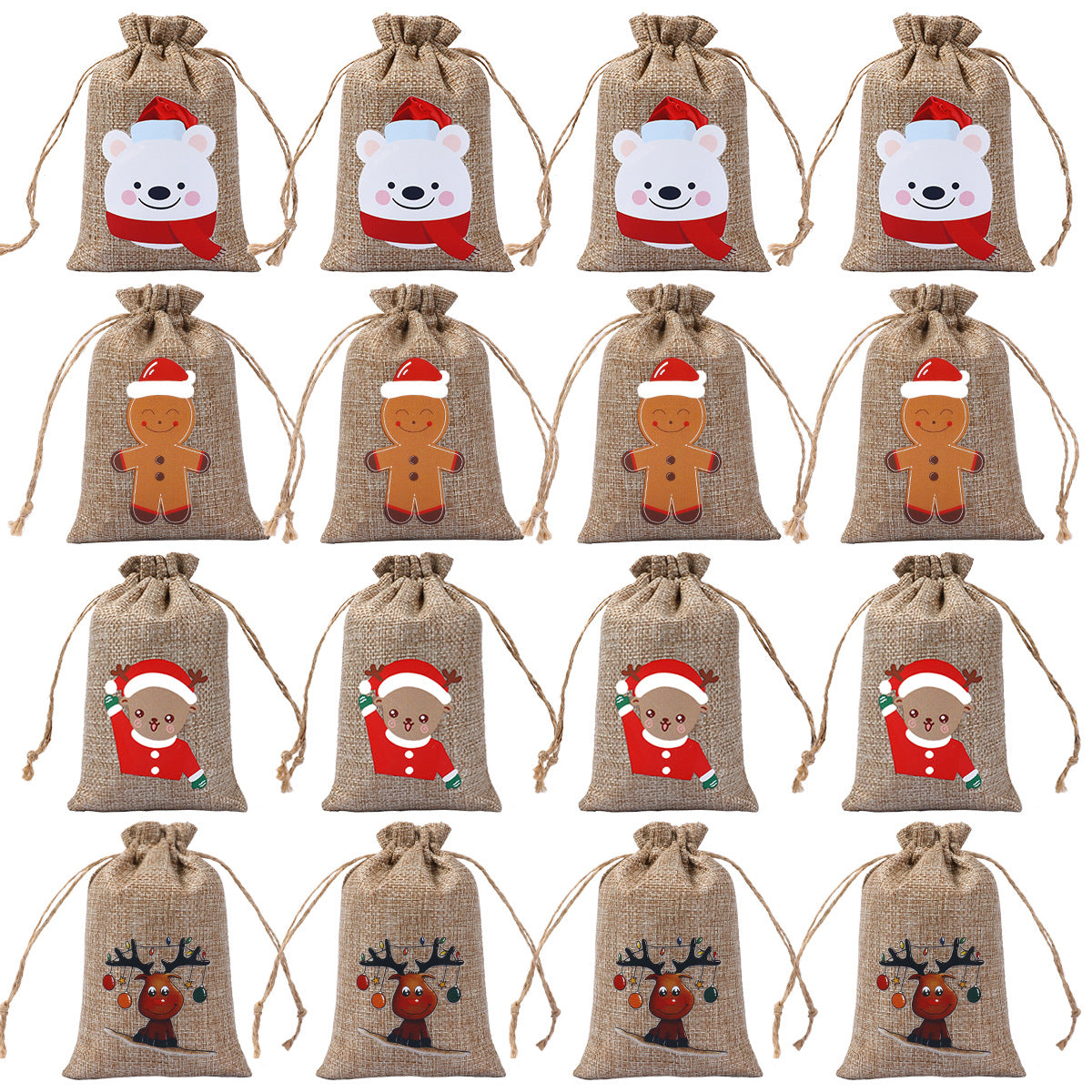 Set of 24 Christmas Burlap Gift Bags with Drawstring 4x5.5 Treat Bags Goody Gift Bags Xmas Candy Bags Reusable Gift Card Stocking Stuffer