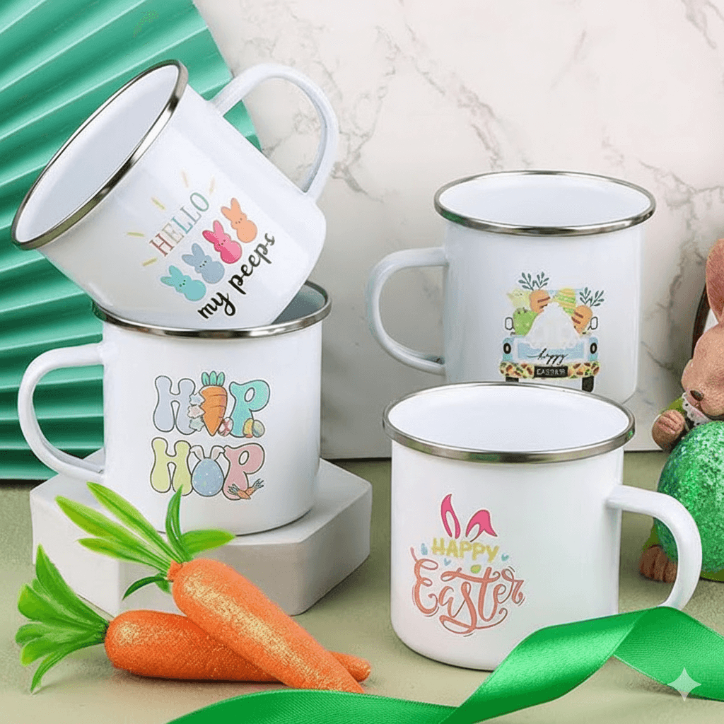 Custom Enamel Mug – Classic Vintage Metal Coffee Cup with Sublimation Coating, Retro Tin Tea Mug, Personalized Design Accepted