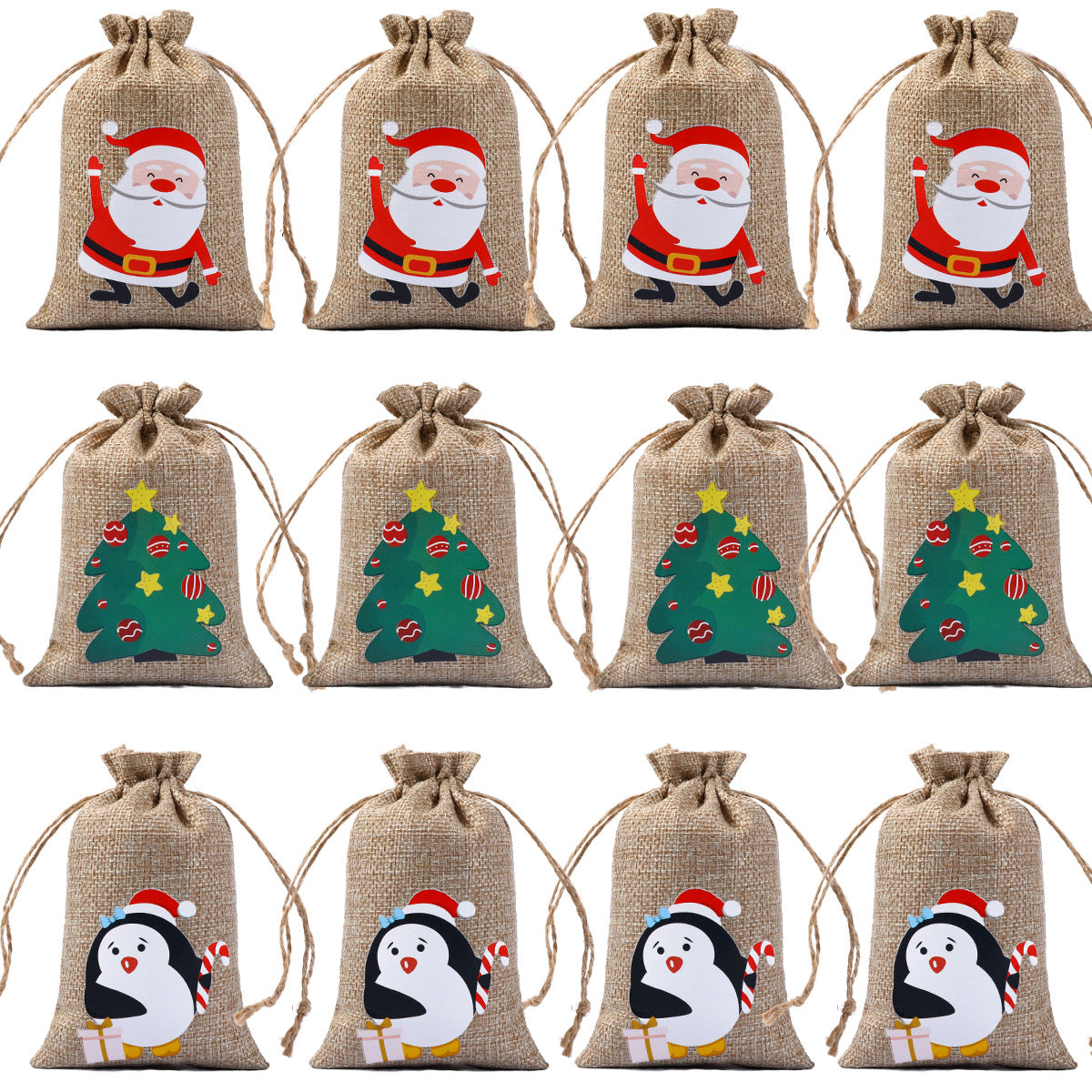 Set of 24 Christmas Burlap Gift Bags with Drawstring 4x5.5 Treat Bags Goody Gift Bags Xmas Candy Bags Reusable Gift Card Stocking Stuffer